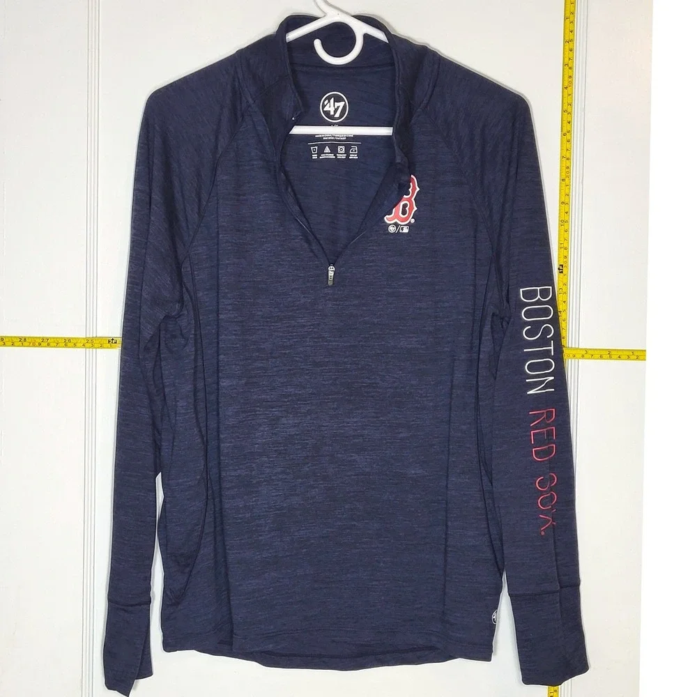 47 Brand Boston Red Sox Mens Navy Heather Quarter Zip Pullover Large MLB
